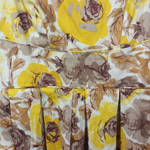 Maggy London Womens Sundress Size 8 100% Cotton Yellow Brown Floral Pleated - Picture 4 of 6